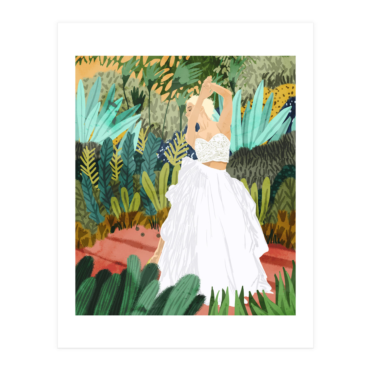 Forest Bride | Jungle Wedding Painting | Travel Solo | Blonde Woman Dancing Joy (Print Only)