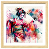 Vibrant Geisha With Rainbow Hand Fan thumbnail