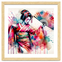 Vibrant Geisha With Rainbow Hand Fan