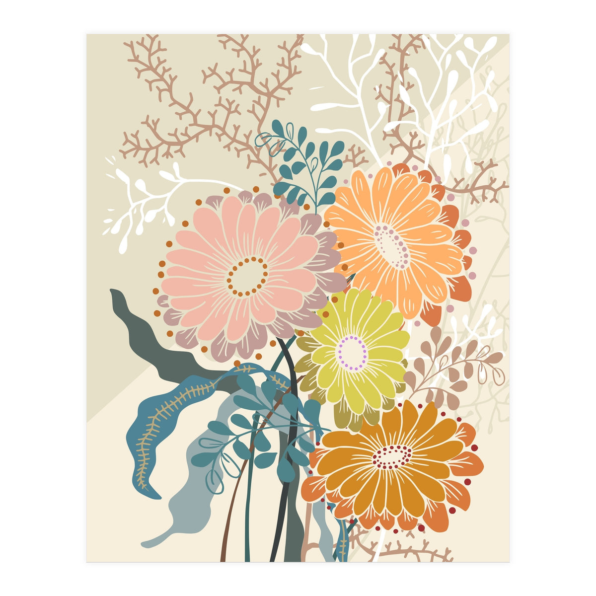 Springtime Daisies Earthy Tones (Print Only)