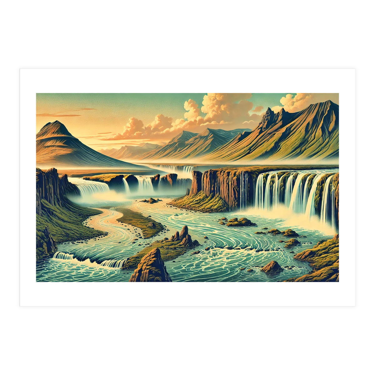 Vintage Iceland, Landscape Poster (Print Only)