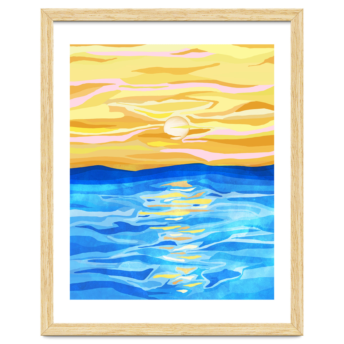 Sunsets & Romance, Ocean Watercolor Painting, Mosaic Eclectic Nature Landscape, Modern Boho Travel