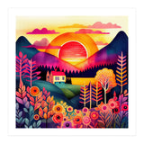 Folk Sunset Over Mountain Lake (Print Only) thumbnail