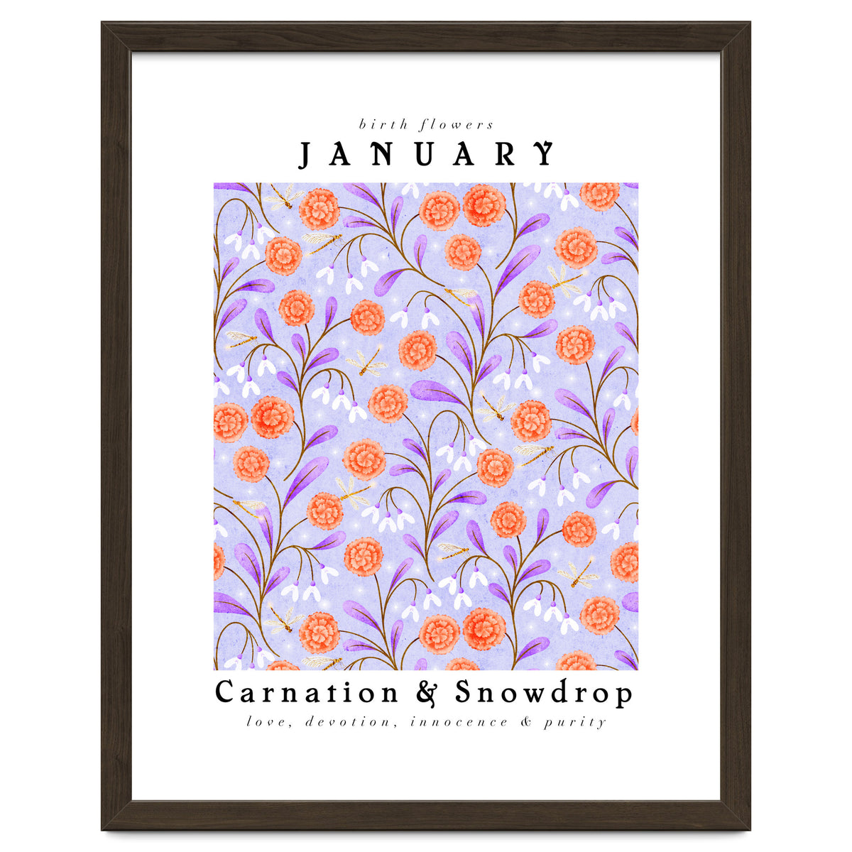 Carnations And Snowdrop January Birth Flower Floral Print