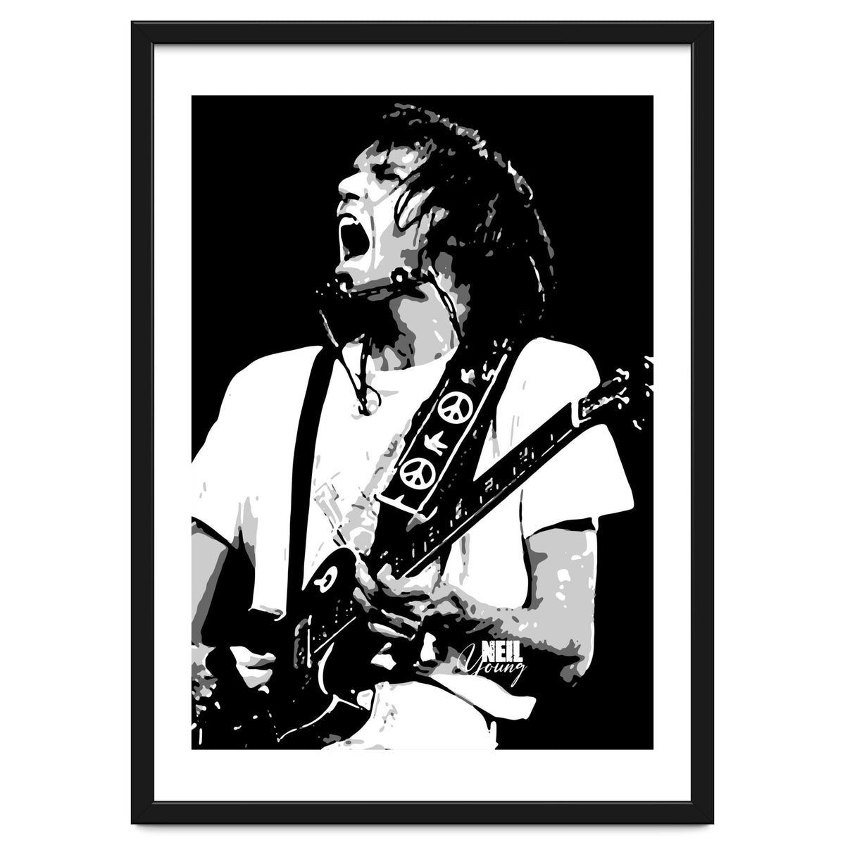 Neil Young Musician Legend in Grayscale
