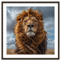 Majestic Lion Portrait Windblown Mane Outdoors