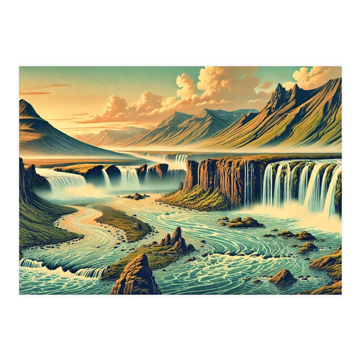 Vintage Iceland, Landscape Poster (Print Only)