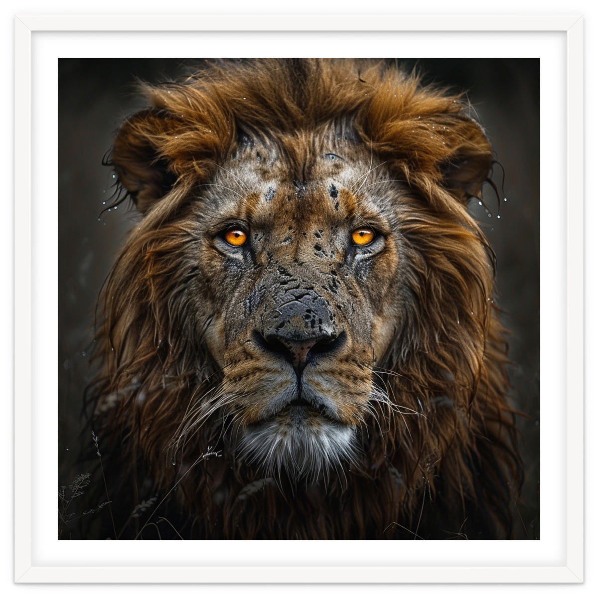 Majestic Lion With Glowing Eyes Close Up Portrait
