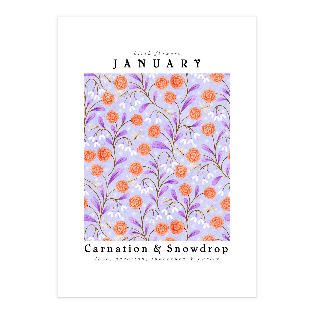 Carnation & Snowdrop January Birth Flower (Print Only)