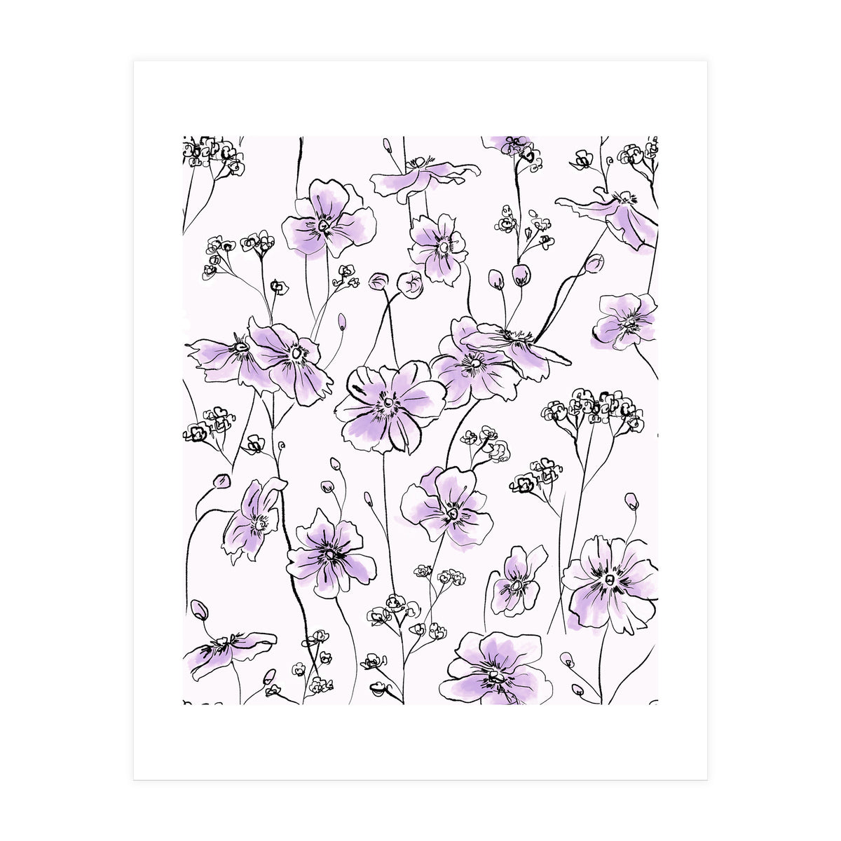 Wild Roses Floral Pattern - Purple (Print Only)