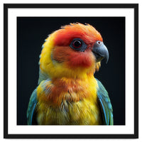 Vibrant Sun Conure Parrot Close Up Portrait