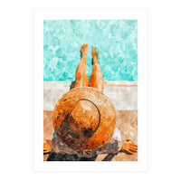 By The Pool All Day, Summer Travel Woman Swimming, Tropical Fashion Bohemian Painting (Print Only)