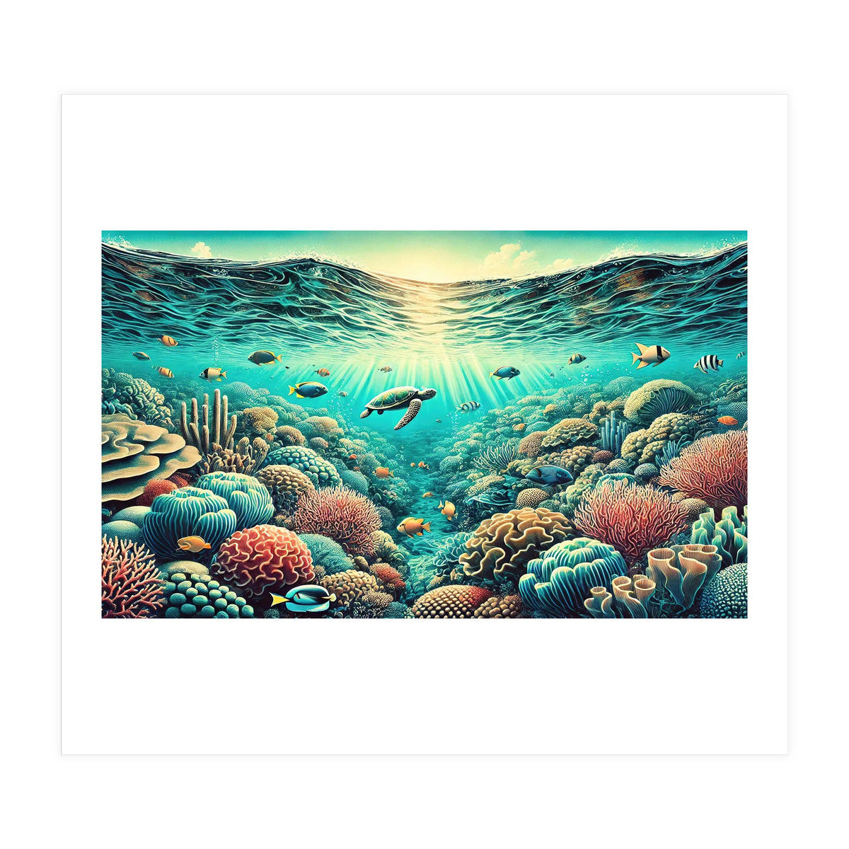 Vintage Australia, Great Barrier Reef Poster (Print Only)