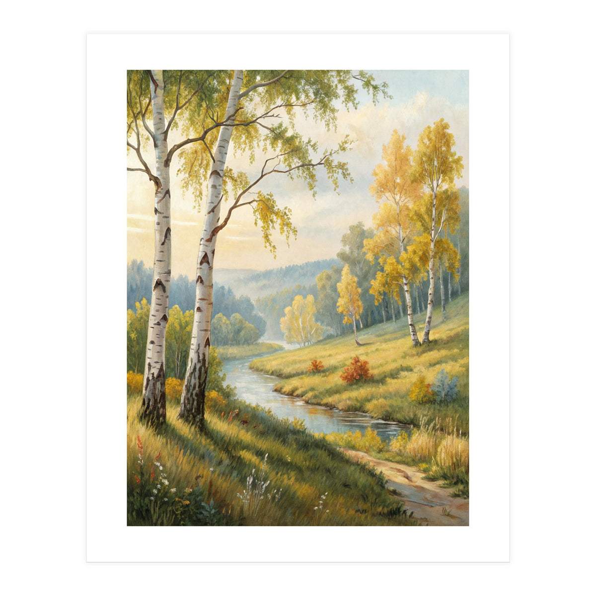 Golden Autumn Birch: A Riverside Walk (Print Only)