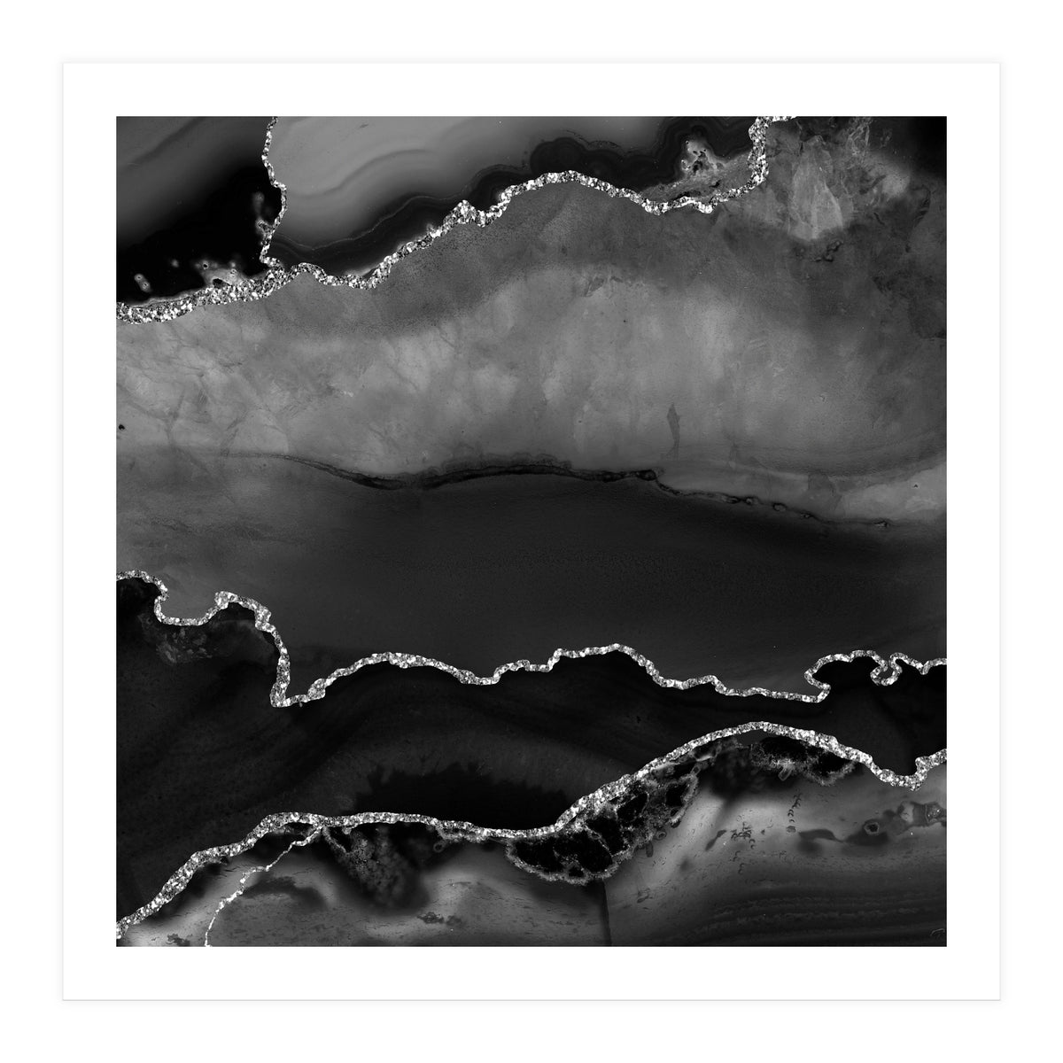 Black & Silver Agate Texture 02  (Print Only)