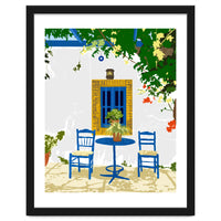 Greek Vacay For Two, Evil Eye Santorini Travel Summer, Eclectic Travel Architecture White Buildings Cafe