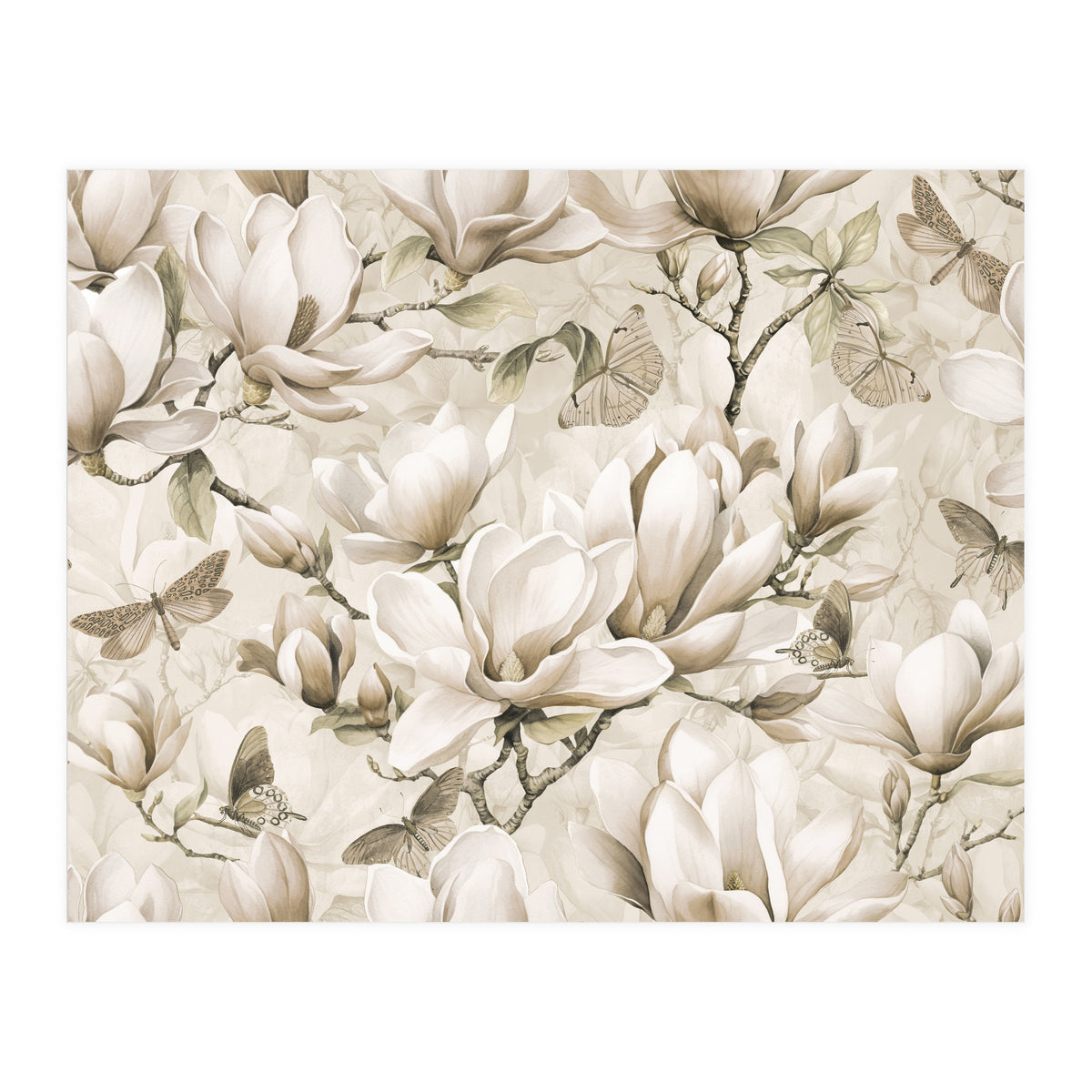 Magnolia And Butterfly Cream (Print Only)