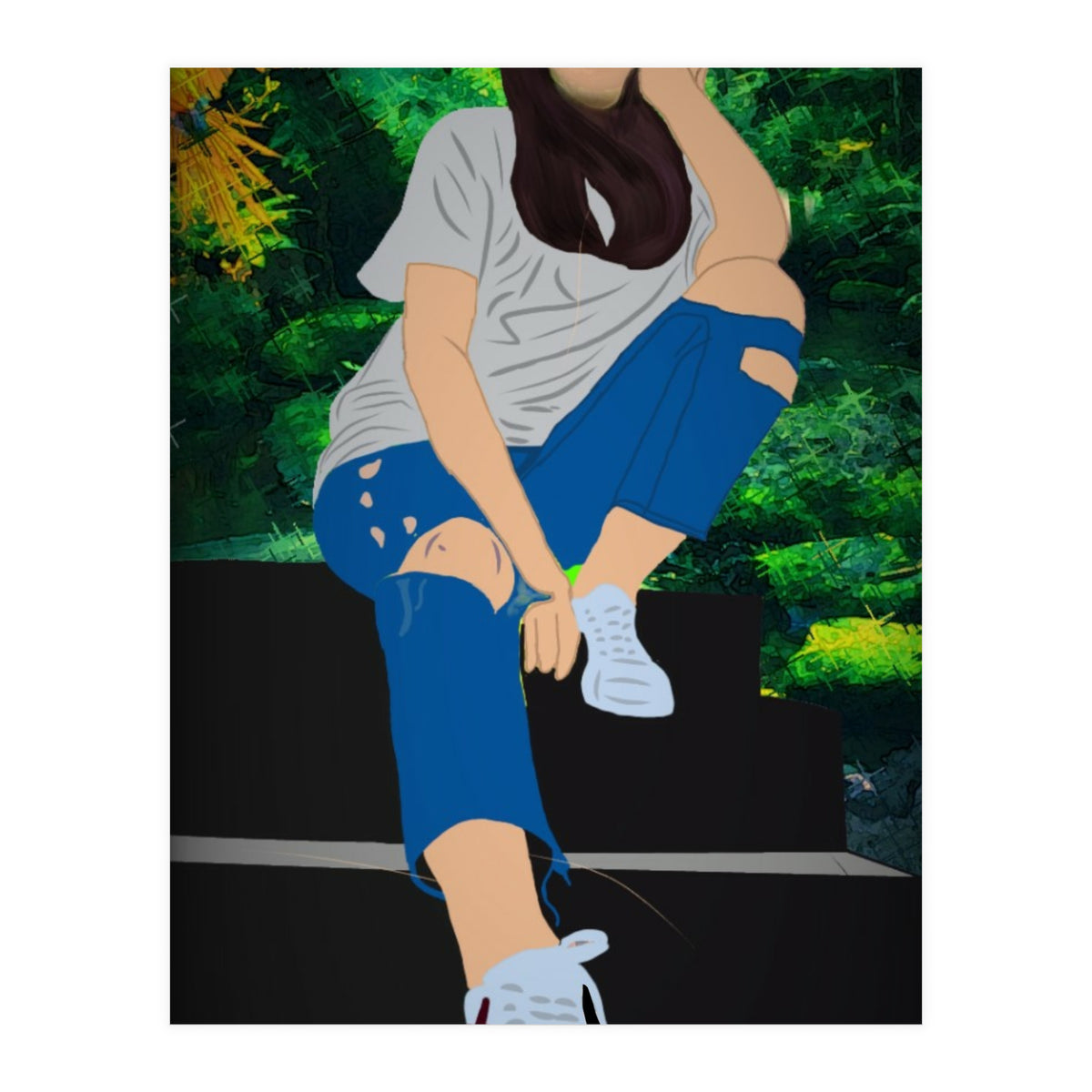 A Girl Sitting On A Step (Print Only)