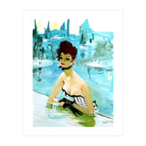 Pinup Girl In Cafe, Watercolor Painting (Print Only) thumbnail