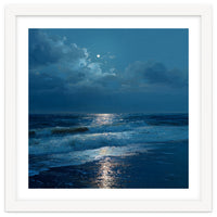Moonlit Shoreline with Crashing Surf