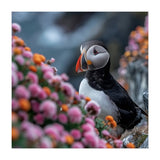Puffin Bird Among Colorful Wildflowers In Bloom (Print Only) thumbnail