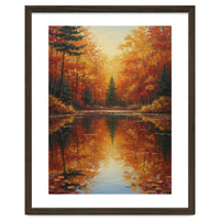 Golden Autumn Reflection: Impasto Forest Landscape