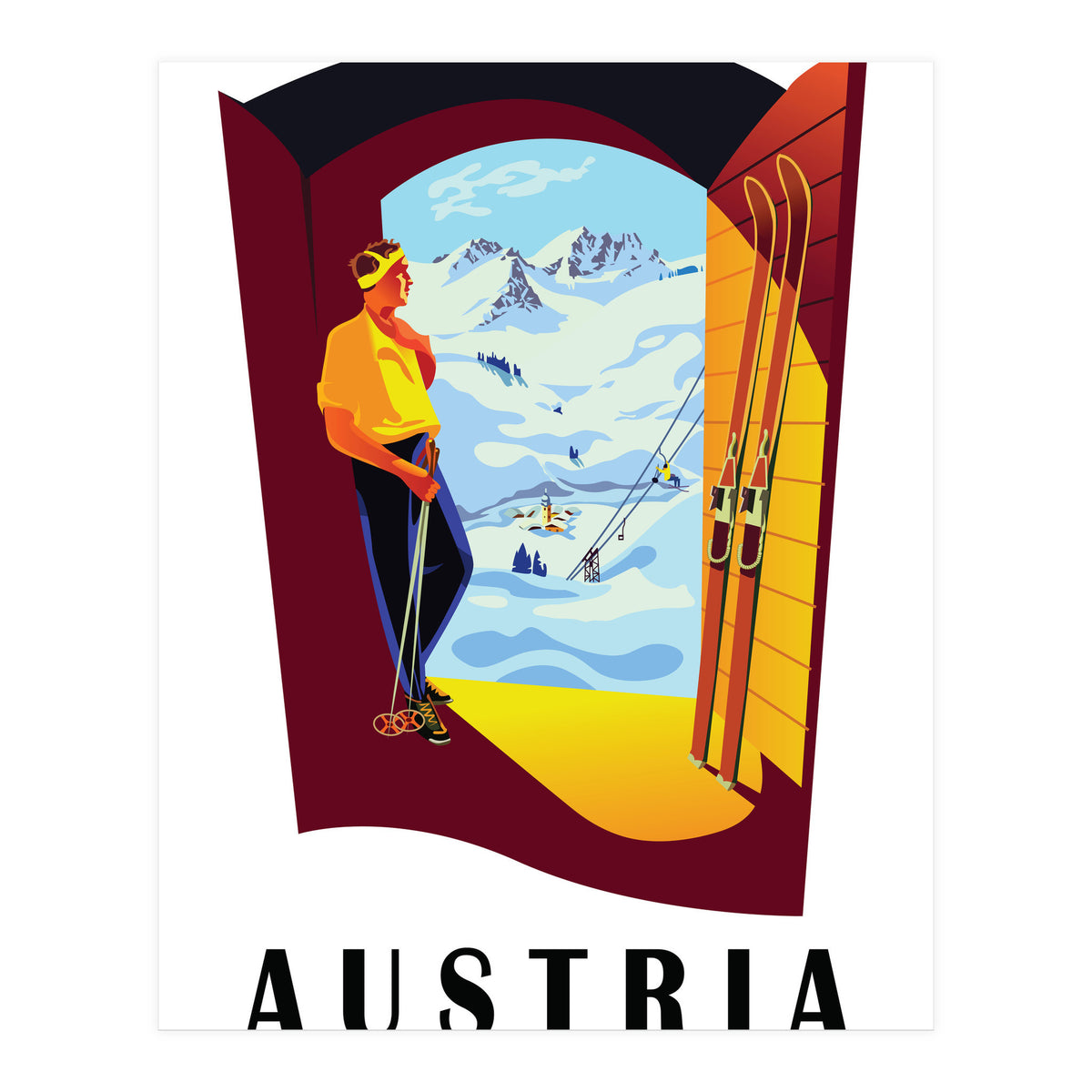 Austria Ski Track At The Door (Print Only)