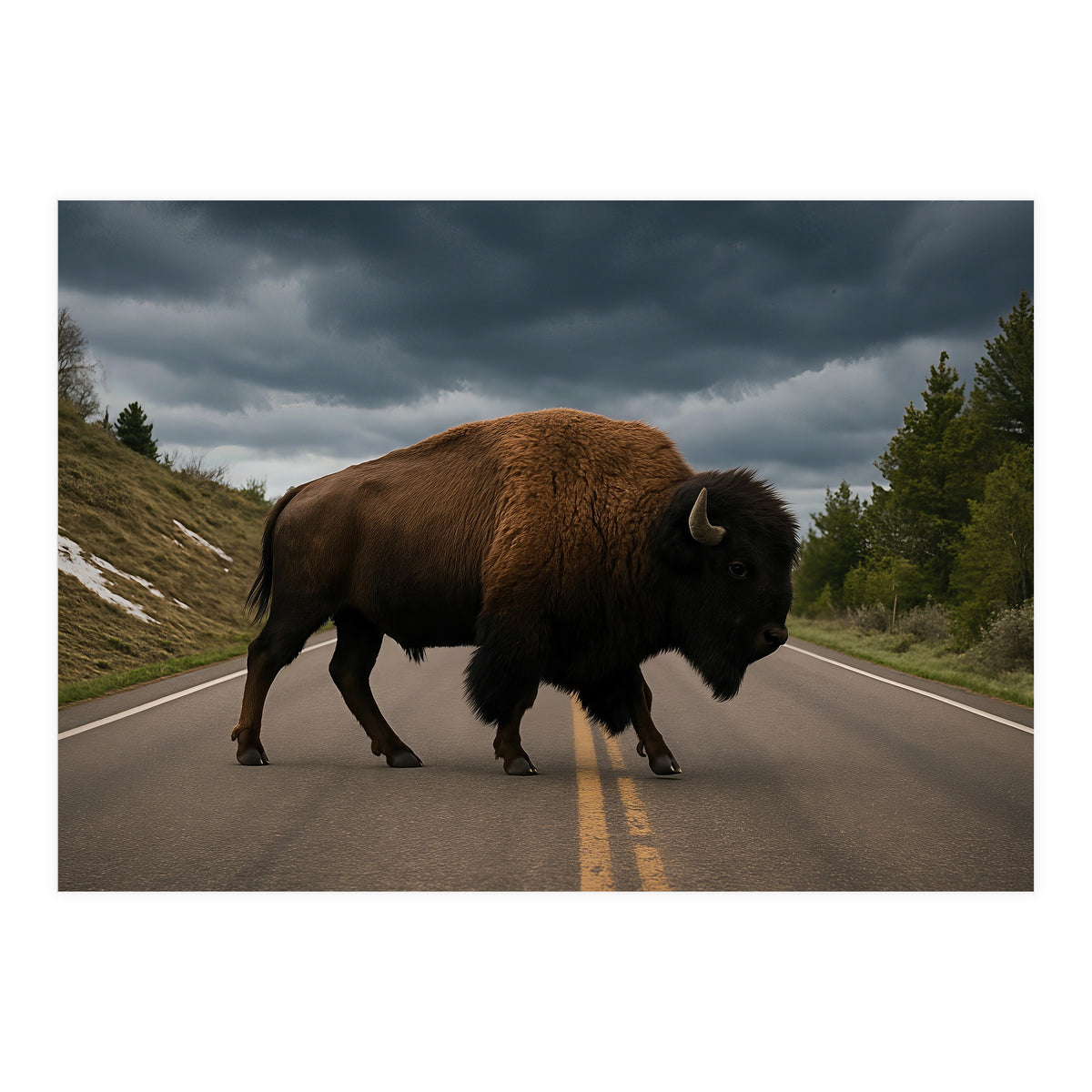 Bison on the Road , Yellowstone Wildlife Photography (Print Only)