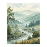 Serene River Valley in Soft Watercolor (Print Only)