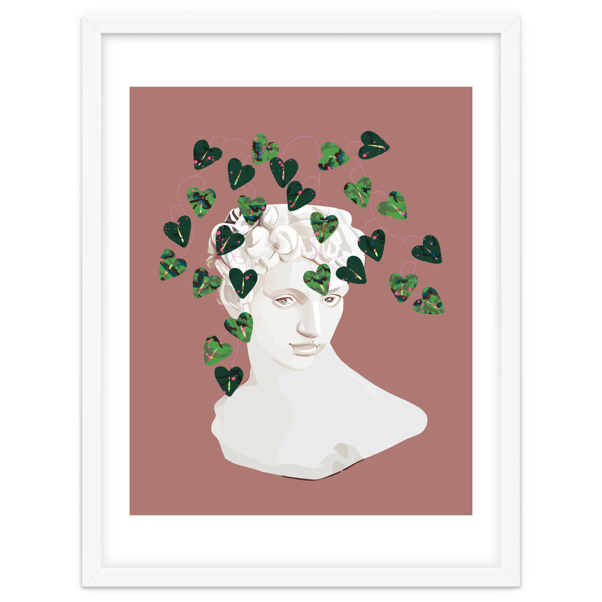 Roman Planter, Plant Pot, Botanical Nature Victorian Statue Face, Eclectic Bohemian Plant Lady Illustration