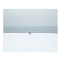 A walking woman in the winter snow beach (Print Only)