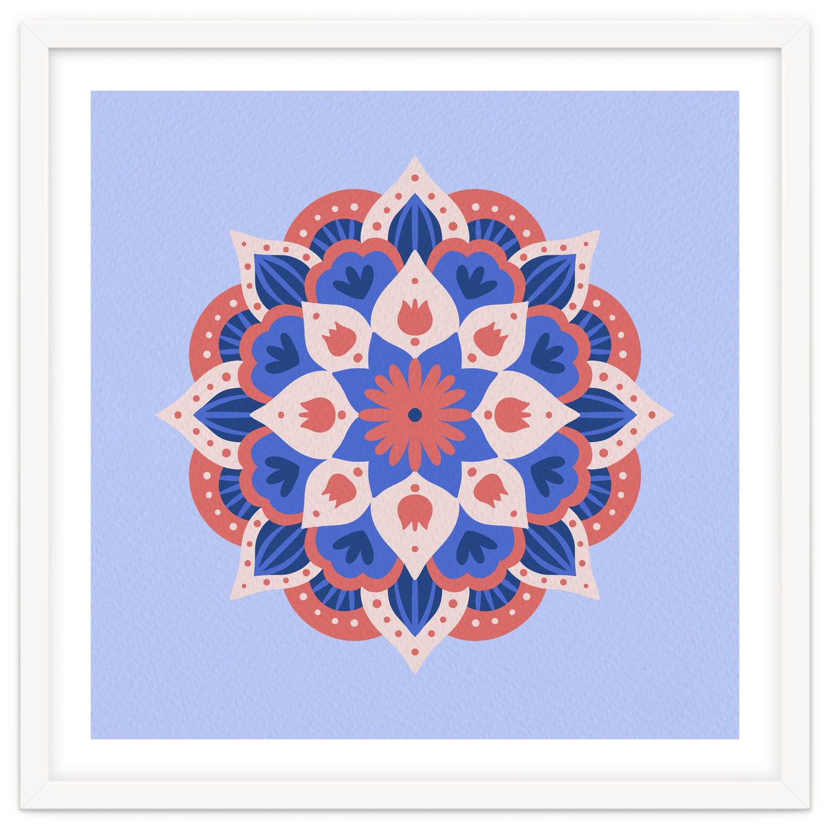 Mandala flower - blue and coral