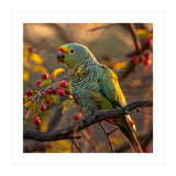 Green Parrot Perched On A Branch With Berries (Print Only) thumbnail