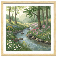 Vibrant Forest Stream Watercolor Painting