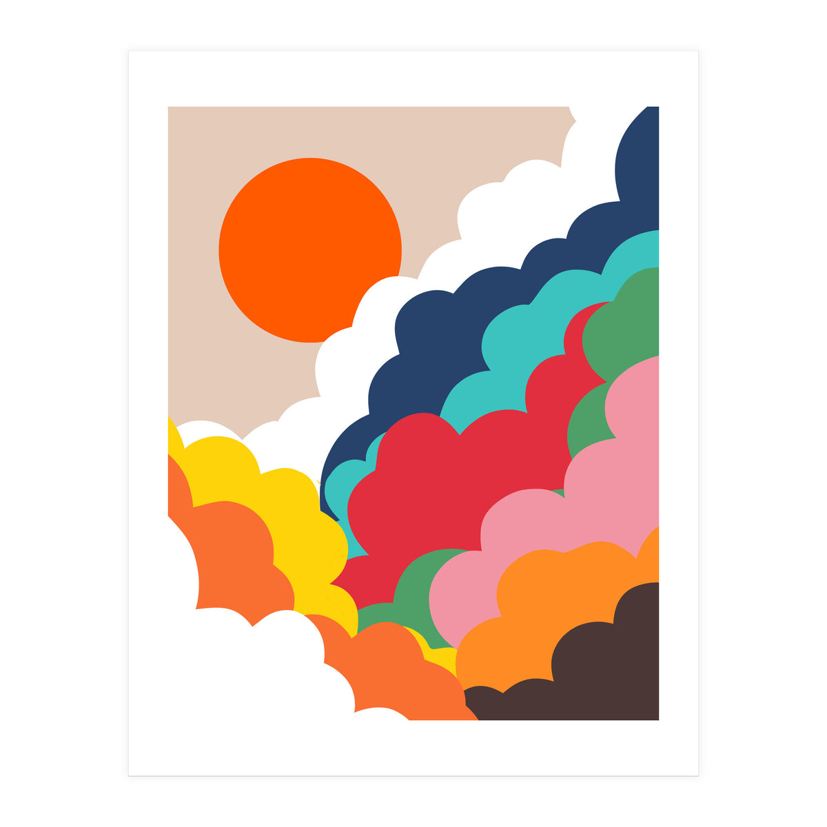 Head In The Clouds, Positivity Nature Sunrise Sunset, Sky Bohemian Comic Retro Eclectic Illustration (Print Only)
