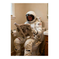 Retro AstronautReading Newspaper, Toilet Humor, Astronaut on Toilet (Print Only)