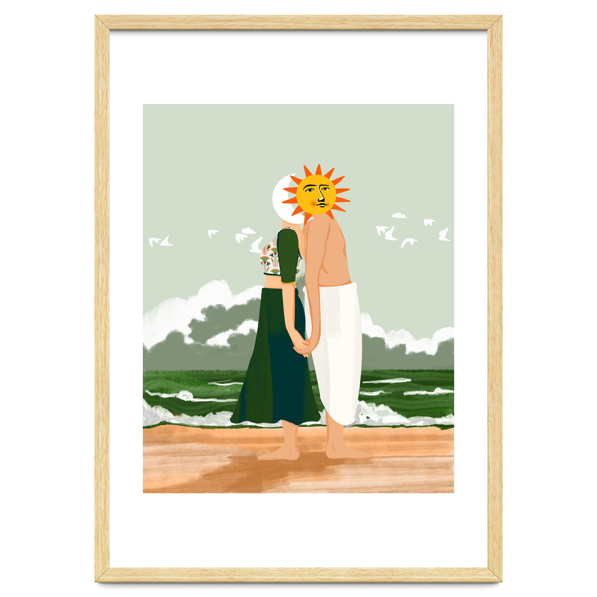 Celestial Union, Sun & Moon Love Couple, Ocean Sea Beach Landscape Nature, Summer Bohemian People