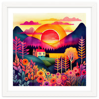 Folk Sunset Over Mountain Lake