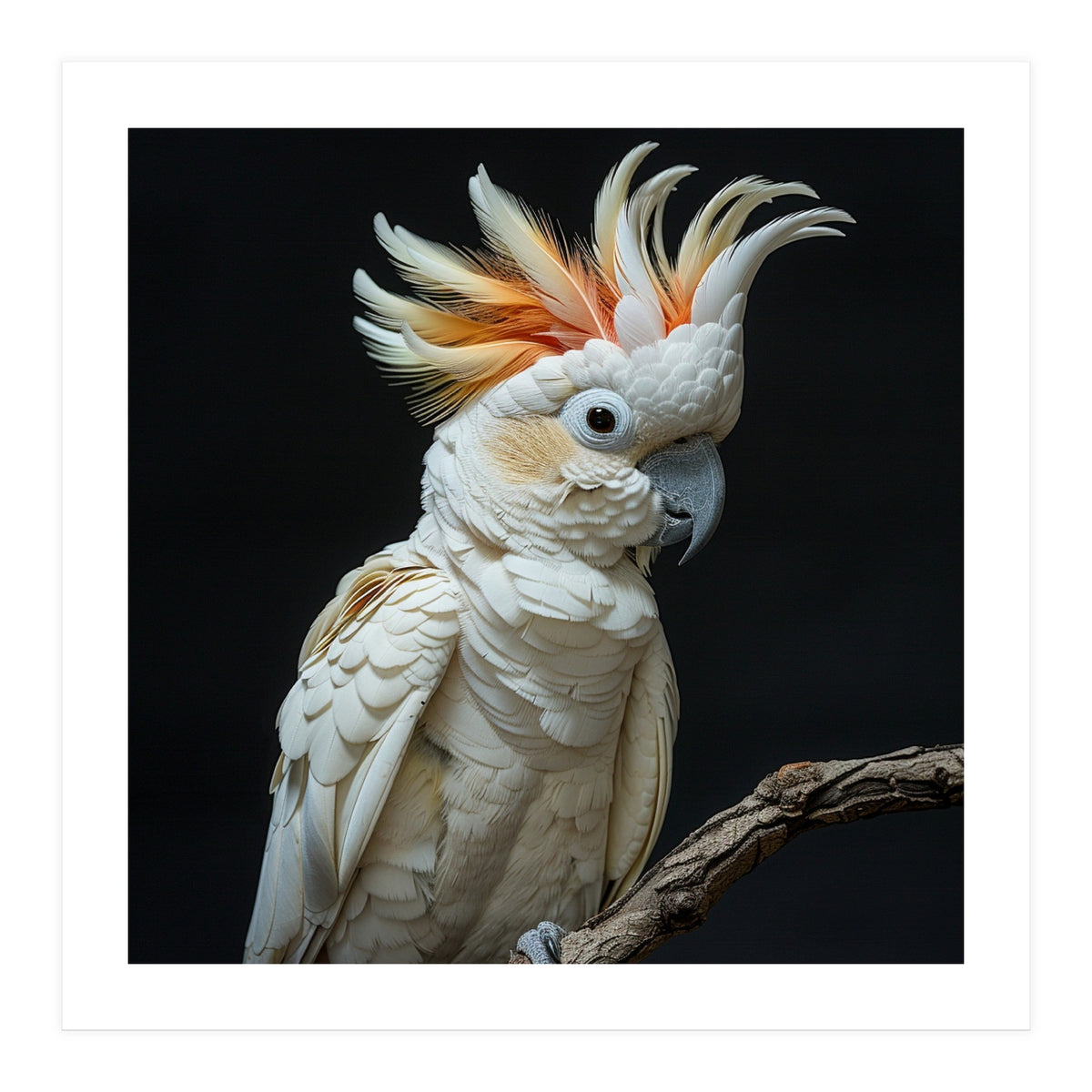 White Cockatoo Parrot Bird Perched On Branch (Print Only)