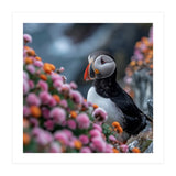 Puffin Bird Among Colorful Wildflowers In Bloom (Print Only) thumbnail