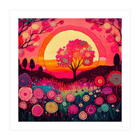 Folk Sunset Blossoming Tree (Print Only)