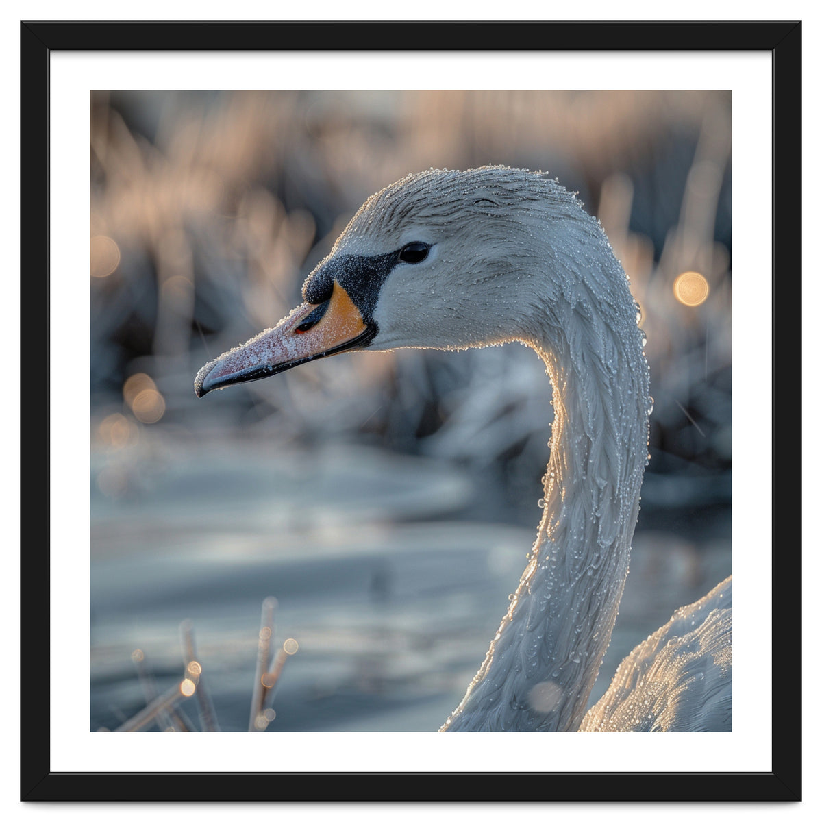 Close Up Of A Swan Covered In Frost