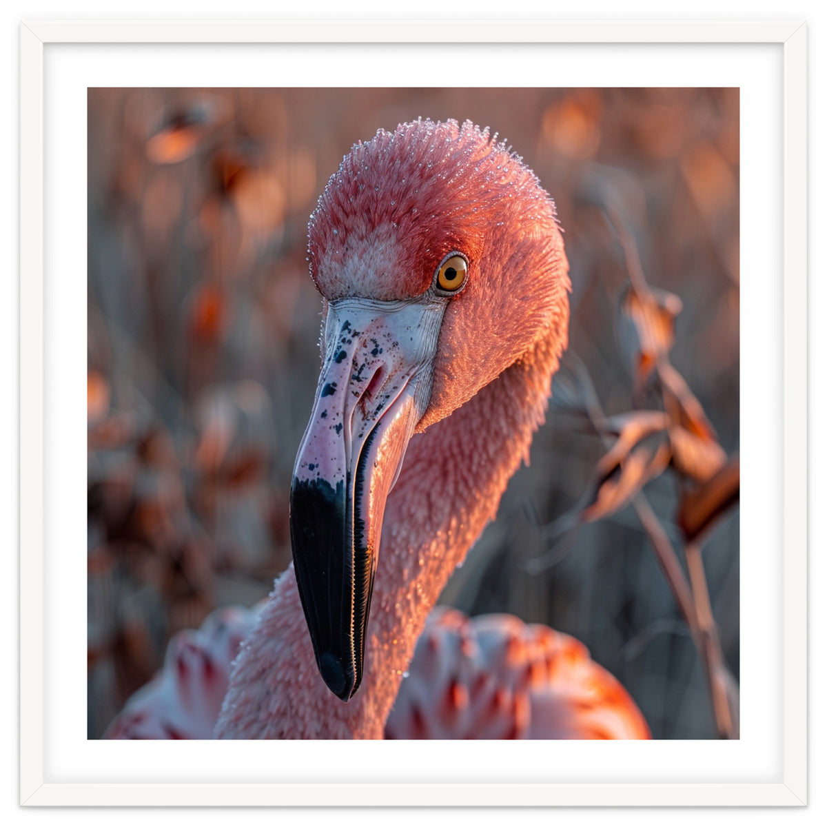 Close Up Of A Pink Flamingo Head In Sunlight