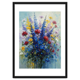 Vibrant Blue Delphinium and Red Rose Heavy Impasto Oil Painting thumbnail