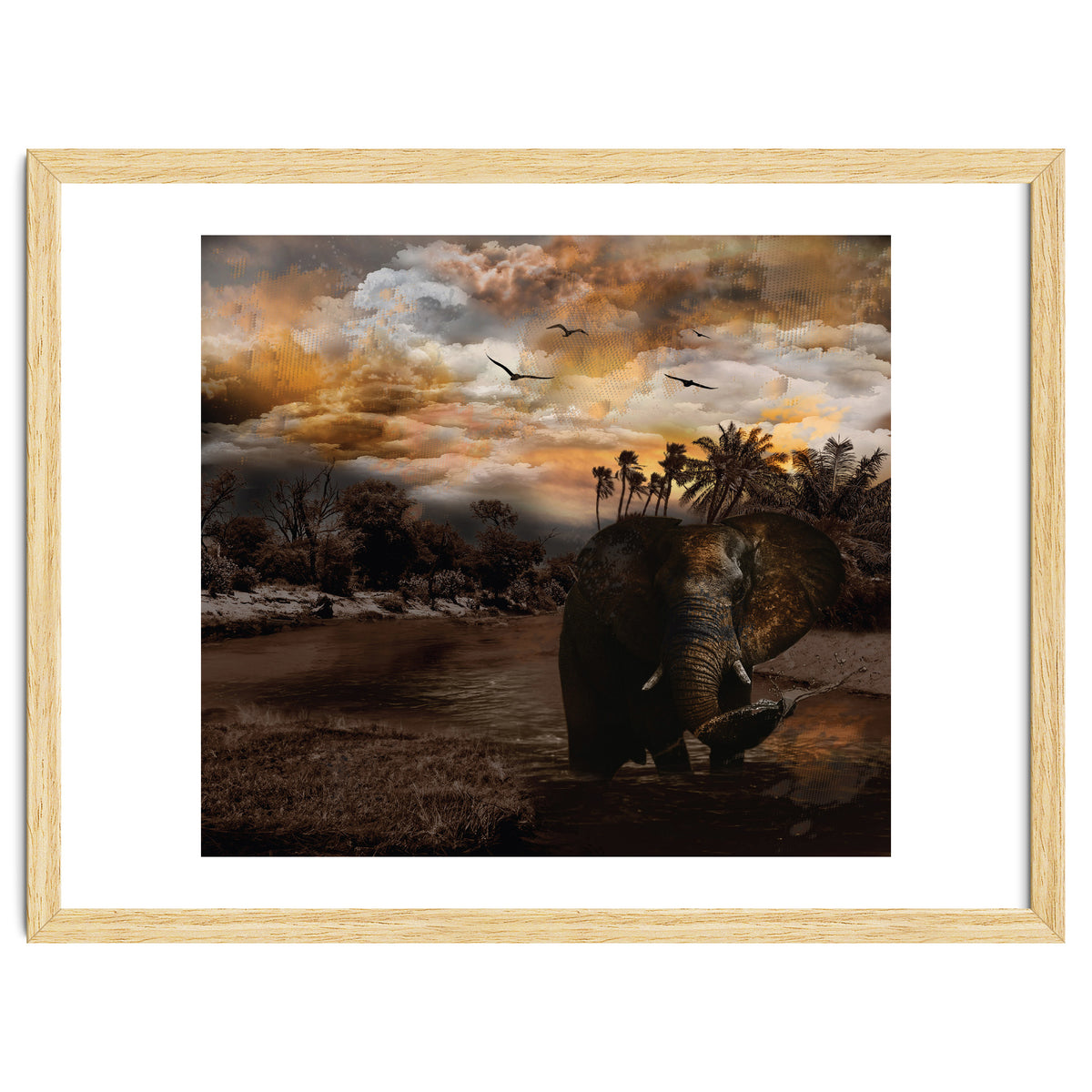 Elephant Scenic Golden Sunset African Wildlife Landscape