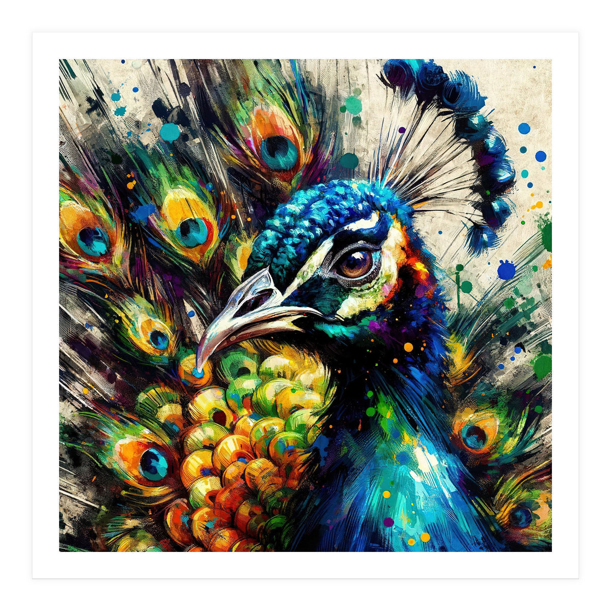 Vibrant Peacock Portrait (Print Only)