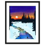Purple Midnight, Snow River Full Moon Nature Landscape Painting, Winter Travel Adventure Places thumbnail