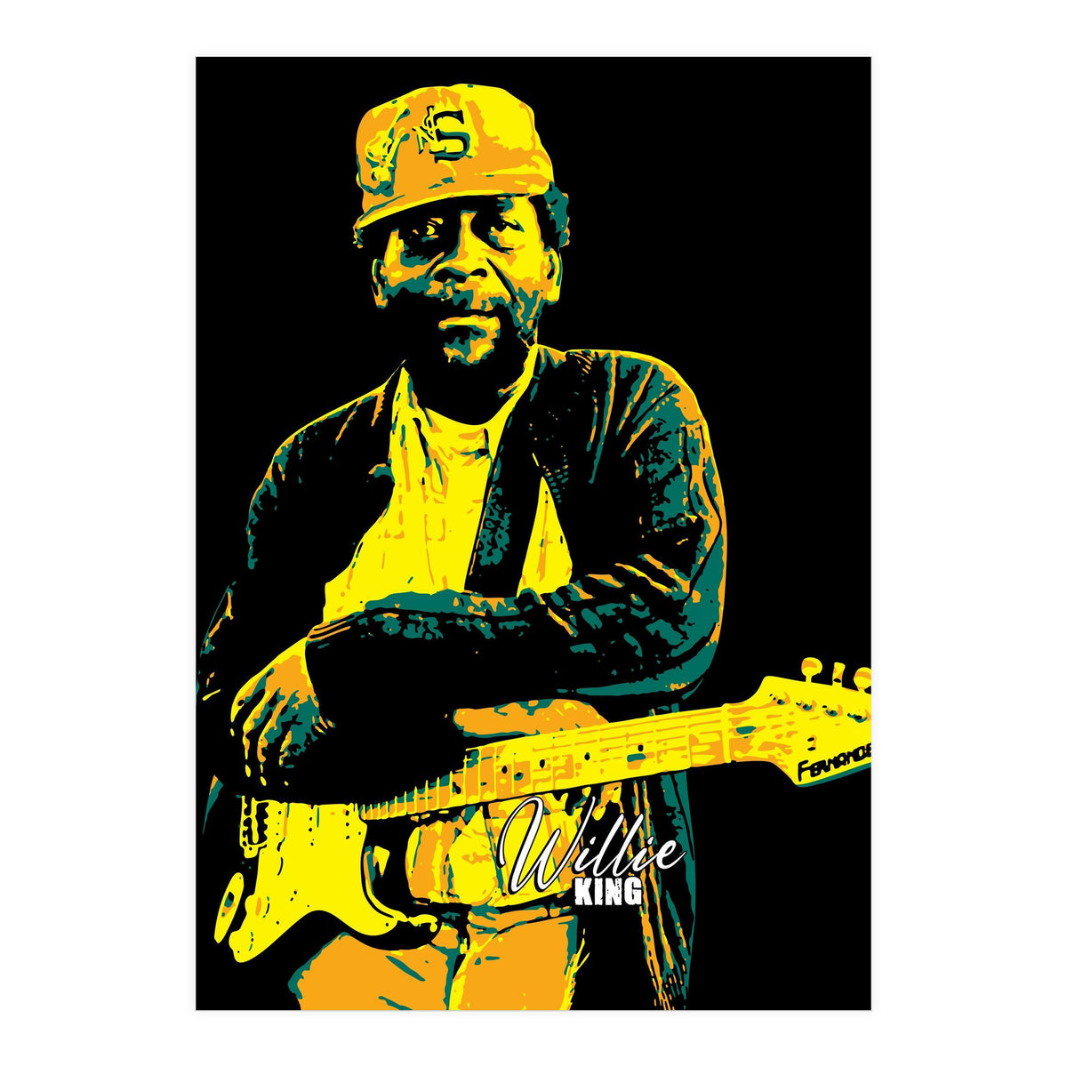 Willie King American Blues Guitarist in Pop Art (Print Only)