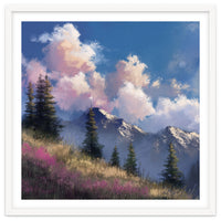 Alpine Summer Meadow with Vibrant Wildflowers and Snow