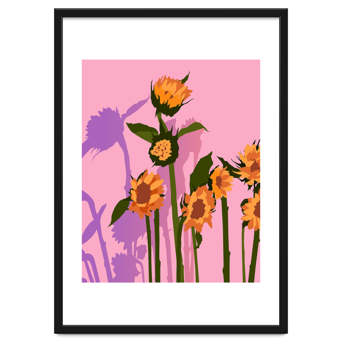 Golden Sunflowers Inside, Botanical Nature Floral Plants Painting, Blush Meadow Blossom Spring, Summer Bohemian Eclectic Positivity